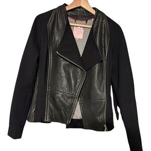 Ted Baker London Sew in Love Black Leather Mixed Media Moto Jacket Size 1